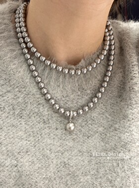 真多麻银灰色珍珠项链多种戴法轻奢法式简约百搭气质毛衣链颈链