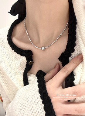 24年新款切花闪耀施家正圆强光银灰小众珍珠项链气质毛衣链颈链