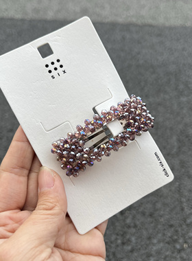 外贸出口紫色 幻彩 塑料珠 发夹 方形夹