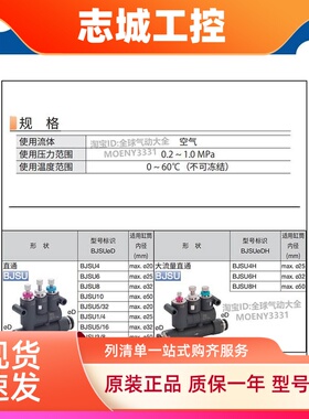 PISCO带缓冲功能调速阀 BJSU4 BJSU6 BJSU8 BJSU4H BJSU6H BJSU8H