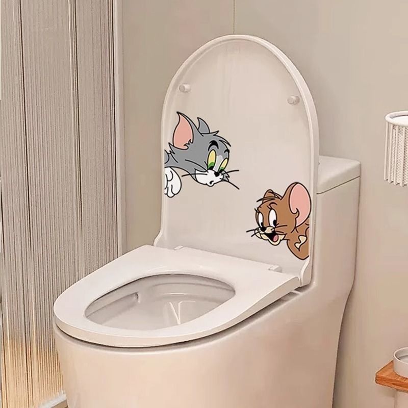 卡通猫和老鼠马桶盖贴画翻新厕所防水装饰贴纸卫生间马桶贴坐便贴