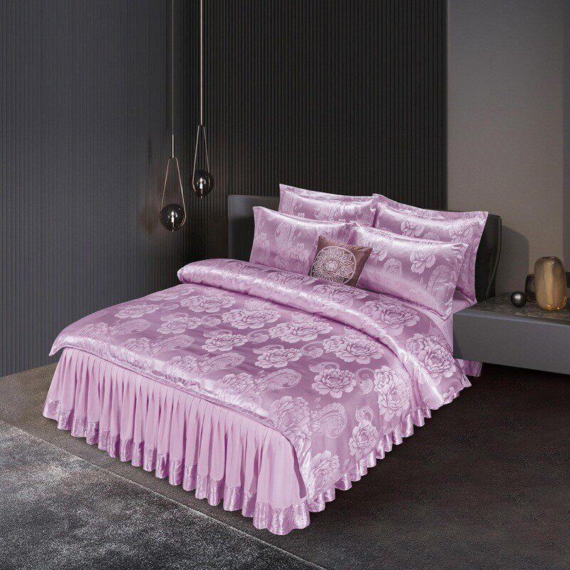 厂销欧式高档贡缎提花床裙款式四件套结婚庆床上三件套床单被套