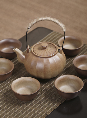粗陶茶壶功夫茶具套装围炉煮茶壶温茶罐罐壶陶瓷家用柴烧南瓜整套