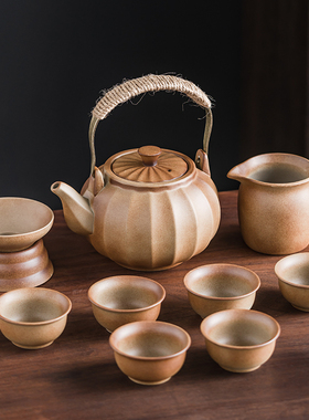 提梁壶粗陶功夫茶具套装整套家用简约围炉煮茶壶炭炉柴烧陶壶配件