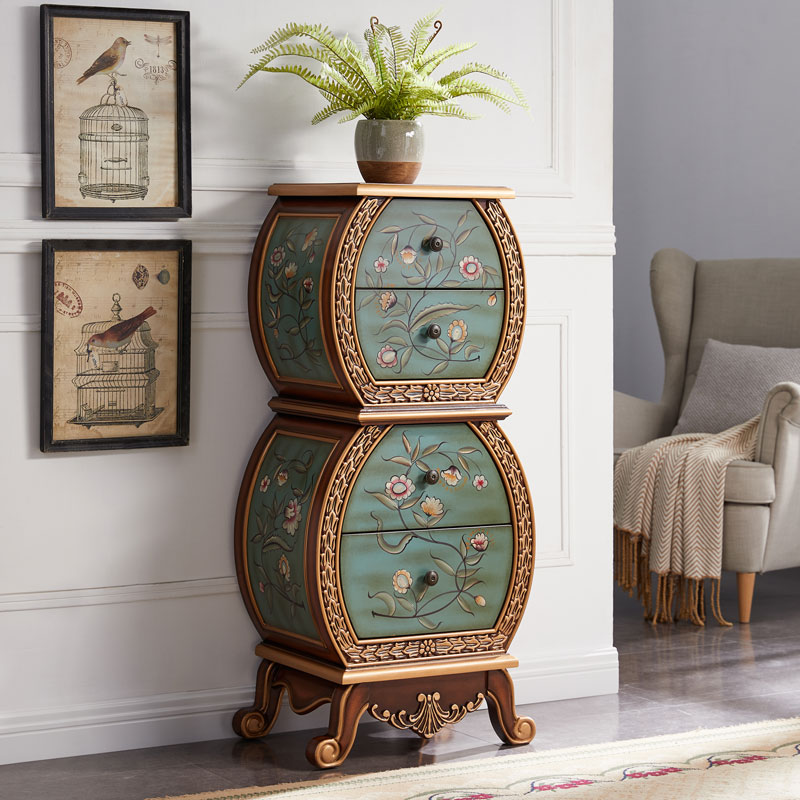 美式复古手绘门厅玄关柜客厅家具田园做旧实木抽屉斗柜艺术端景橱