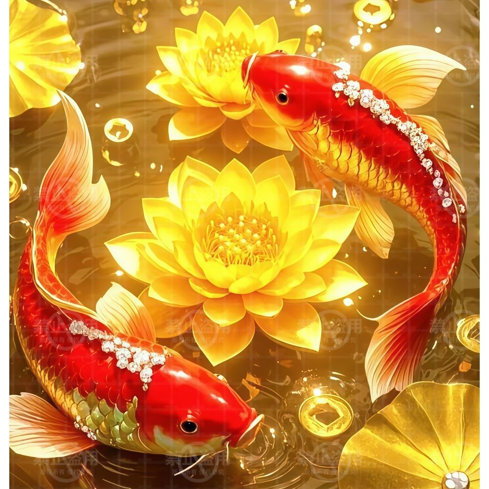 高清招财红锦鲤好运莲花