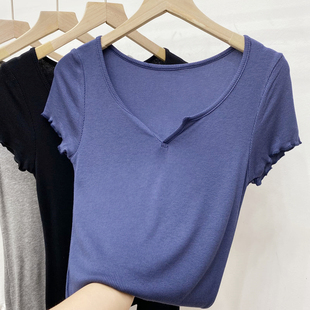 新款 T恤女2022夏装 宽松显瘦百搭韩版 半袖 夏 大码 V领打底衫 欧货短袖