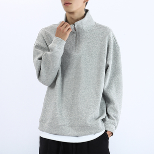 半拉链卫衣男士春秋宽松翻领棉质情侣外套青少年加绒休闲运动上衣