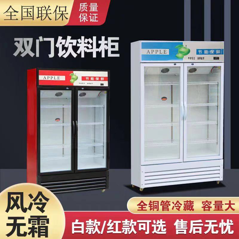 风冷无霜冷藏展示柜饮料啤酒柜商用双门立式陈列柜保鲜柜水果蔬菜