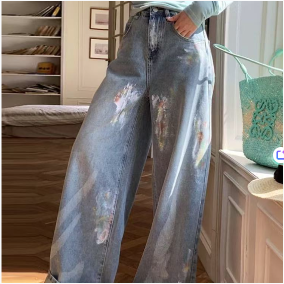 【Z】506/57776/145-31 泼墨涂鸦吸睛修饰腿型休闲牛仔裤,女装/女士精品,休闲裤,淘宝优惠券,粉丝福利购,淘宝优惠卷