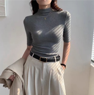 打底衫 半高领中袖 t恤女内搭 7713 1019