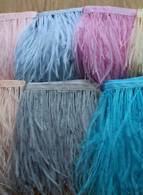 36个颜色diy手工羽毛鸵鸟羽毛布条包布边羽毛裙边服装辅料50cm