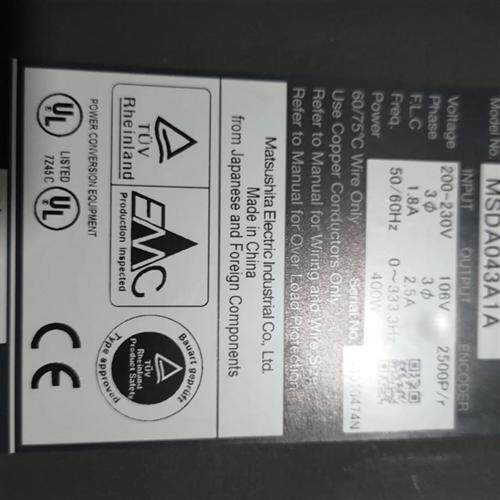 伺服驱动器MSDA043A1A 400W全新质保一年现货包邮。