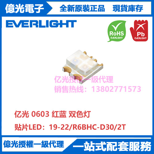 19-22/R6BHC-D30/2T台湾亿光原装正品正面贴片0603红蓝双色灯