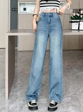 2026夏新款Jeans阿凡牛A3414蝴蝶结窄版宽松显瘦女牛仔直筒阔腿裤