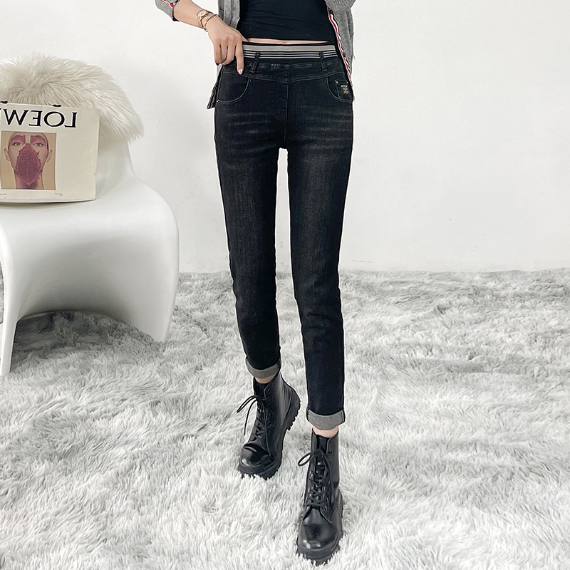 2026春新款 阿凡牛66602黑色松紧修身显瘦高弹力女牛仔小脚铅笔裤