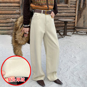 2025冬新款 Jeans阿凡牛A5424加厚复合绒宽松显瘦女牛仔阔腿弯刀裤