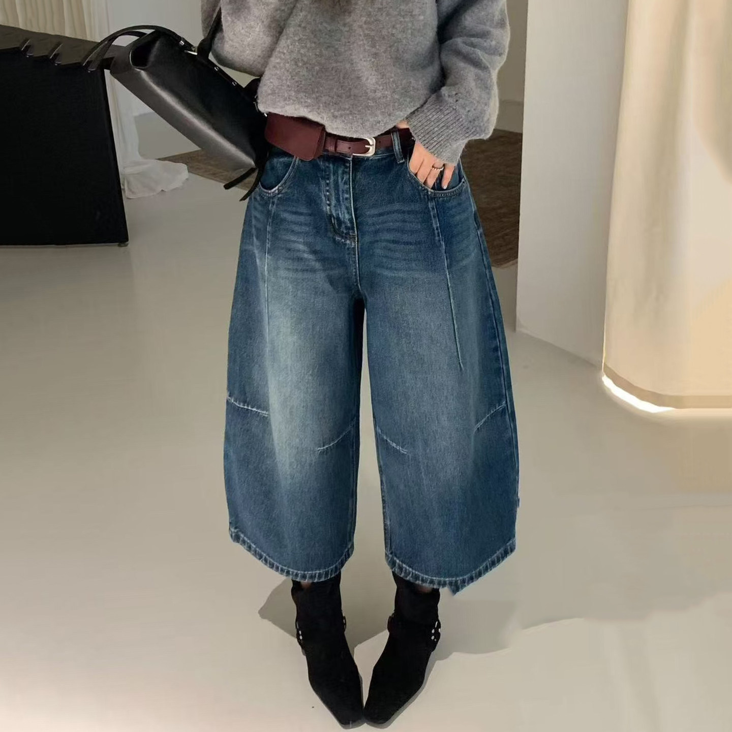 秋宽松显瘦百搭女牛仔八分阔腿裤图片