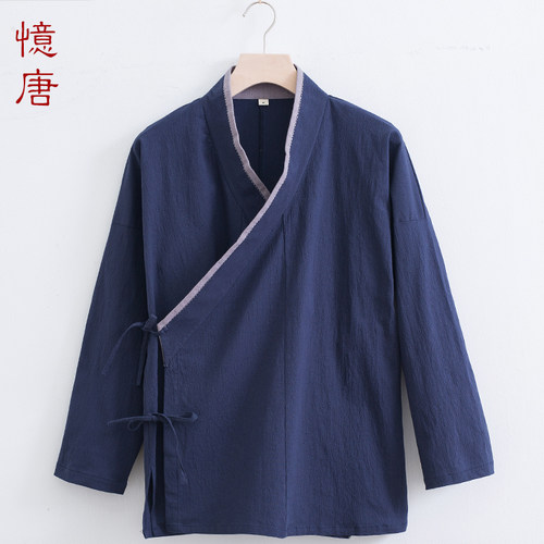 斜襟交领棉麻男士禅修中国风汉服