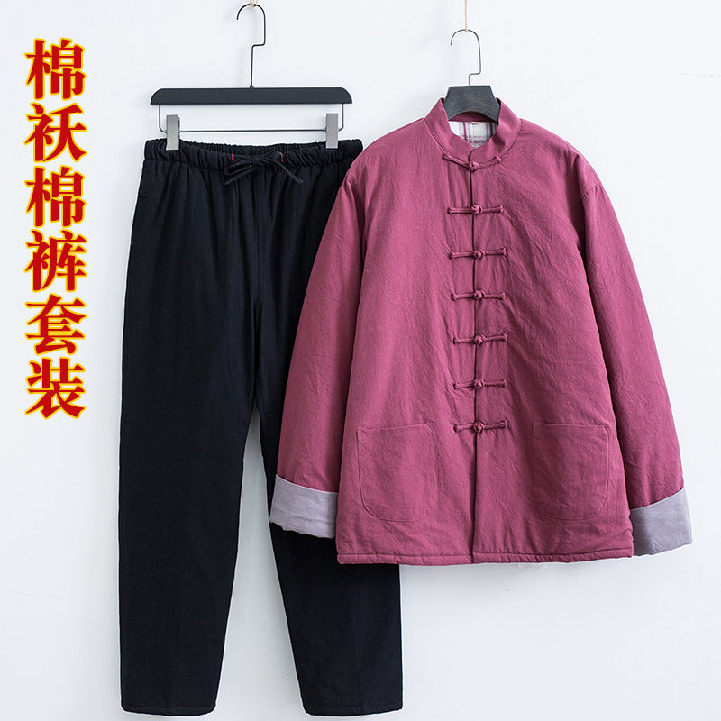 中老年唐装冬季加厚棉袄套装