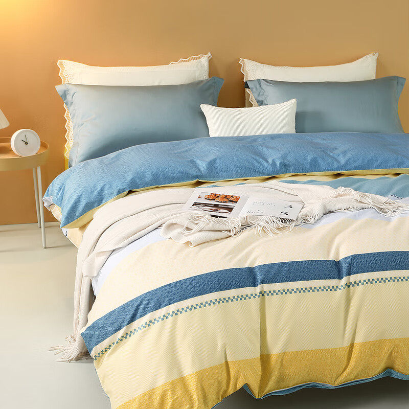 水星家纺全棉被套100%纯棉家用被罩1.5米双人200x230四季222x240