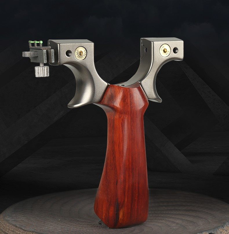 新款竞技440c惊雷弹弓钛合金瞄实木快压扁皮免绑夹片线切割射鱼准