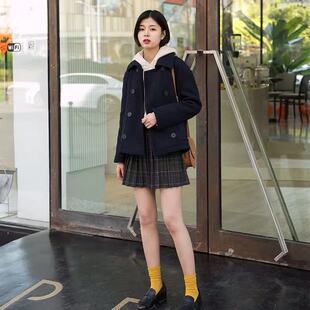 木桐榆叶2026韩版双排扣夹棉毛呢短款外套女