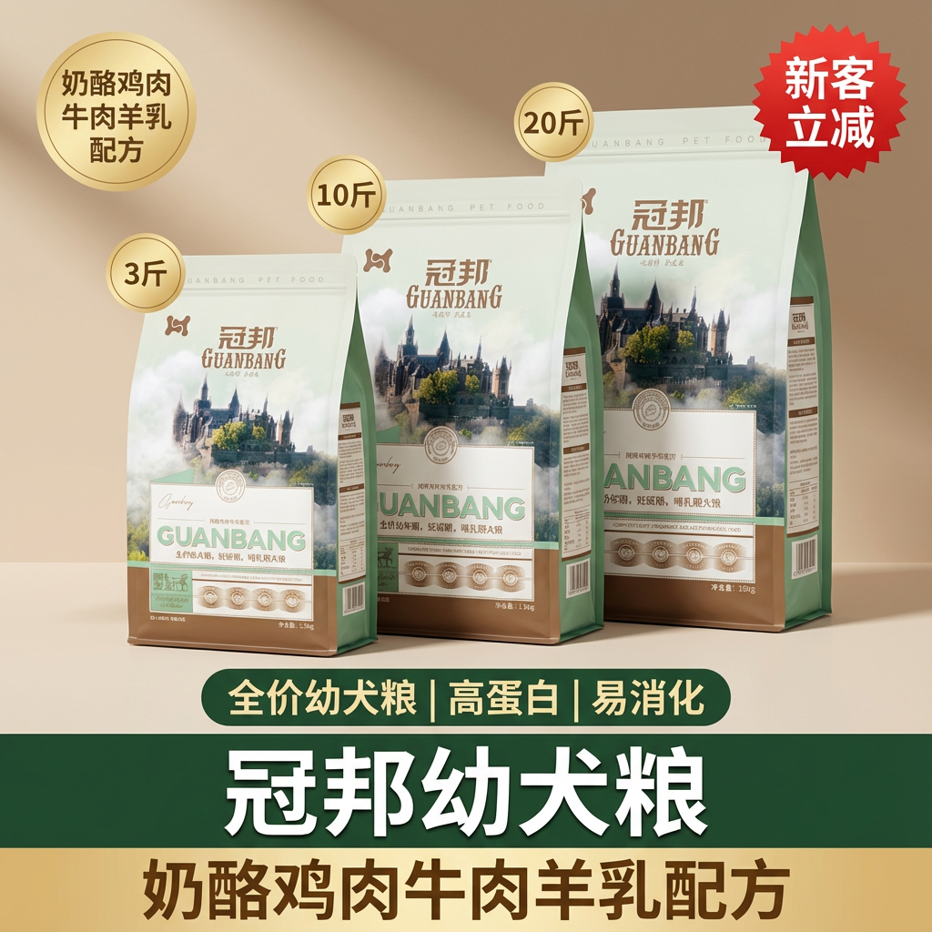 冠邦幼犬狗粮奶酪鸡肉牛肉羊乳配方全价高蛋白易消化3斤装,宠物/宠物食品及用品,狗全价风干/烘焙粮,淘宝优惠券,粉丝福利购,淘宝优惠卷