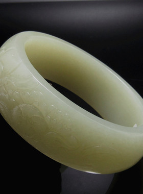 新疆和田玉富贵牡丹镯蝶恋花玉手镯厚桩国色天香玉镯子2送证书