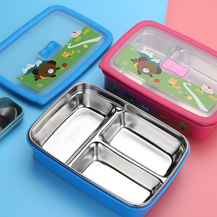 304不锈钢饭盒分格餐盘幼儿园宝宝小学生午餐专用餐盒分三格小号