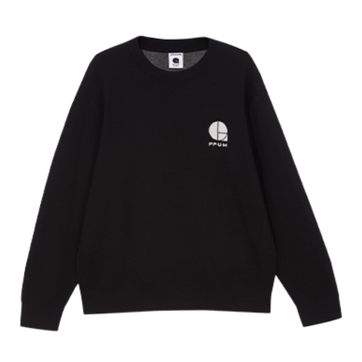 JJ国内代购黑色浅蓝色圆领套头羊毛混纺休闲针织衫男 223424024