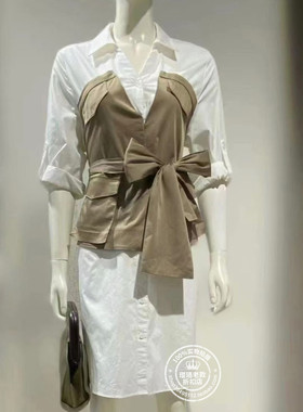 VM国内代购绿色拼接通勤分袖衬衫式连衣裙女 32237C004 32137C010