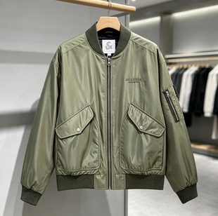 JJ国内代购黑色绿色简约棒球领宽松休闲百搭棉服外套男 225109004