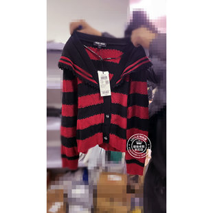 VM国内代购黑红拼色条纹海军领宽松休闲毛衣针织开衫女 323413051