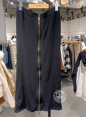 VM国内代购黑色百搭拉链中长款针织长裙半身裙女 32431J005