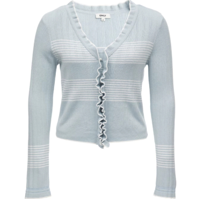 OL国内代购蓝灰V领木耳边两件套短款针织衫开衫女 12313B003