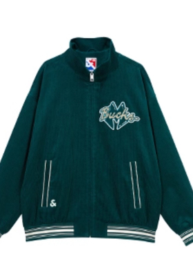 JJ国内代购绿色立领拉链联名款宽松休闲条绒夹克外套男 224121015