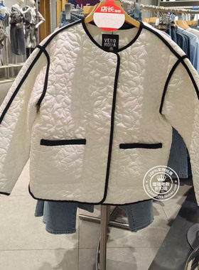 VM国内代购白色圆领宽松休闲压纹简约薄羽绒服女 323423013