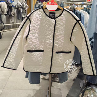 VM国内代购白色圆领宽松休闲压纹简约百搭薄羽绒服女 323423013