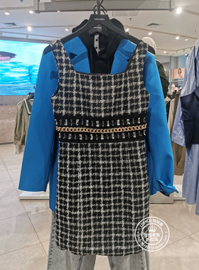 VM国内代购黑色白色小香风格纹方领无袖连衣裙女 32217A002