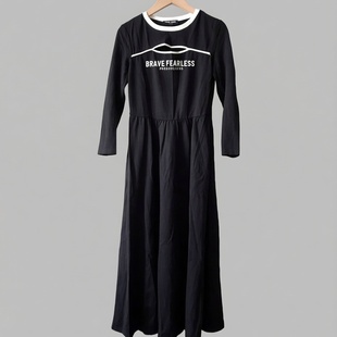 VM国内代购黑色圆领镂空百搭休闲长袖收腰长款连衣裙女 32417D022