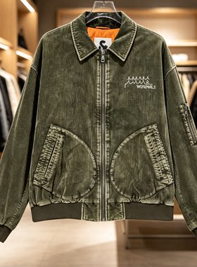 JJ国内代购草绿色翻领条绒夹棉宽松休闲保暖棉服外套男 224409026
