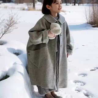 韩系新款2026秋冬儿童双面羊毛呢大衣女童翻领呢子羊绒中长款外套