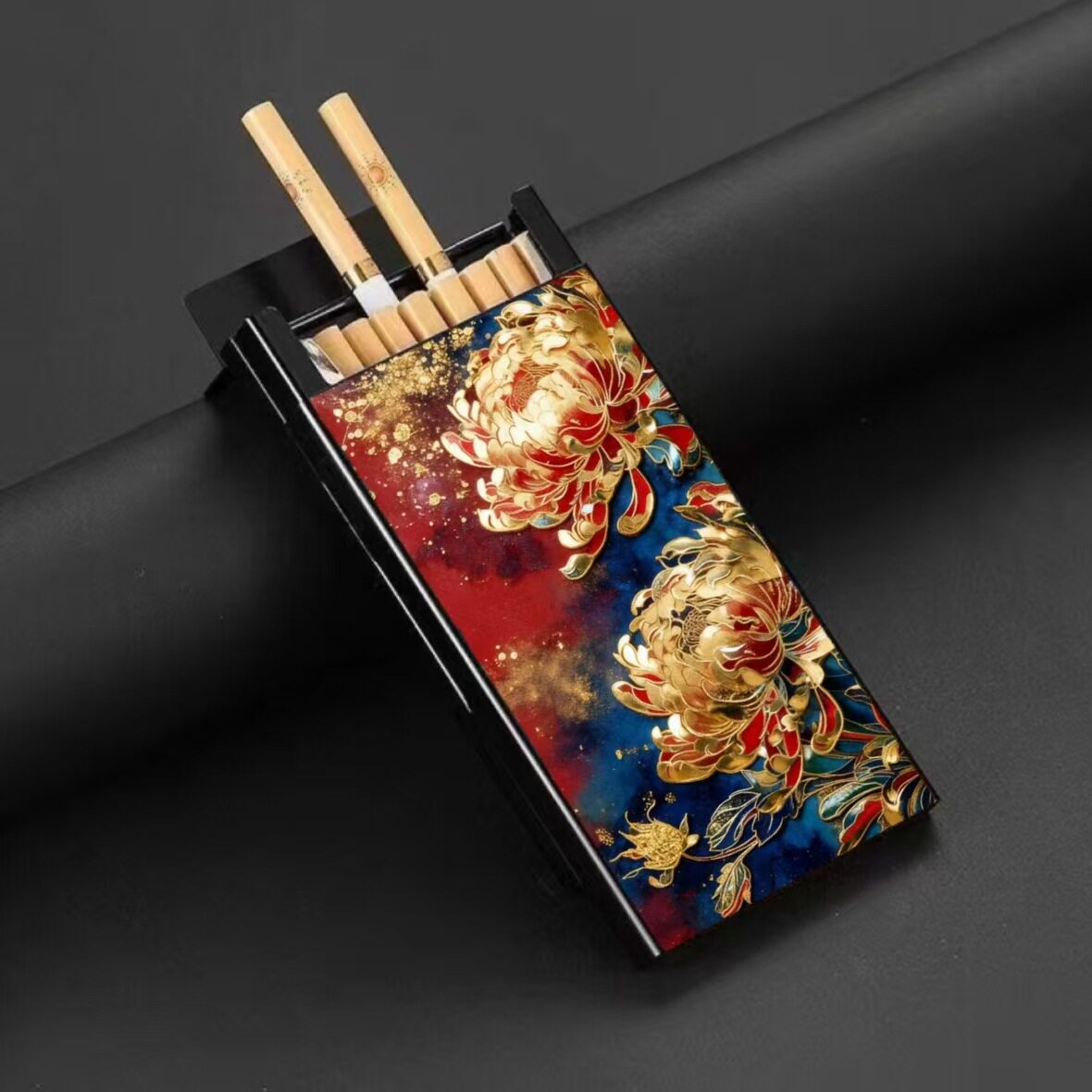 新创意细只金属烟盒仿金珐琅彩工艺细只20支金属烟盒中式花卉图案