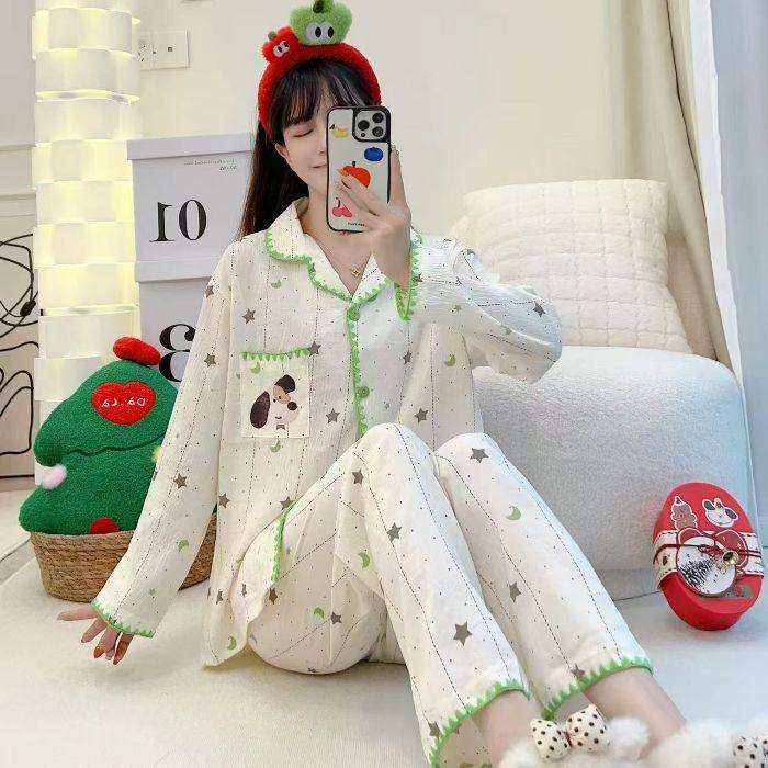 爆款云朵棉卡通印花睡衣女薄款娃娃领开衫长袖长裤春秋家居服套装,女士内衣/男士内衣/家居服,睡衣/家居服套装,淘宝优惠券,粉丝福利购,淘宝优惠卷