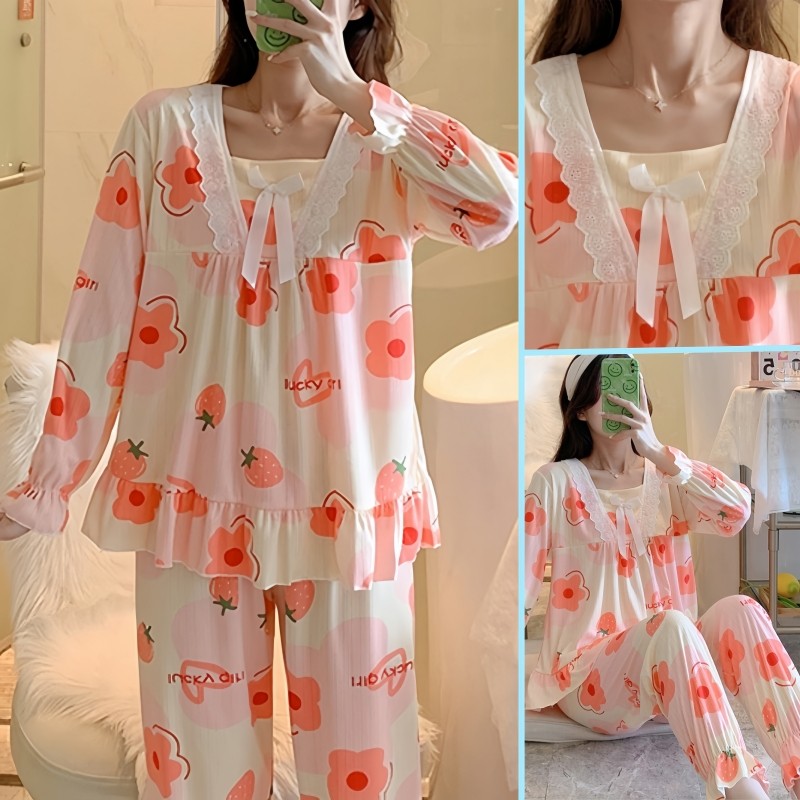 睡衣女春秋季新款长袖纯棉2026年甜美可外穿家居服学生套装,女士内衣/男士内衣/家居服,睡衣/家居服套装,淘宝优惠券,粉丝福利购,淘宝优惠卷