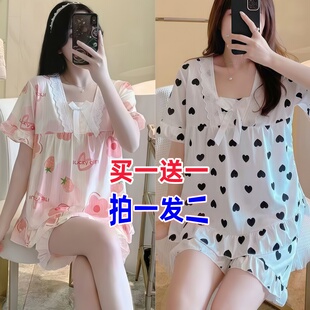 【买一送一】2025年新款夏季短袖睡衣女夏天网红甜美卡通两件套装