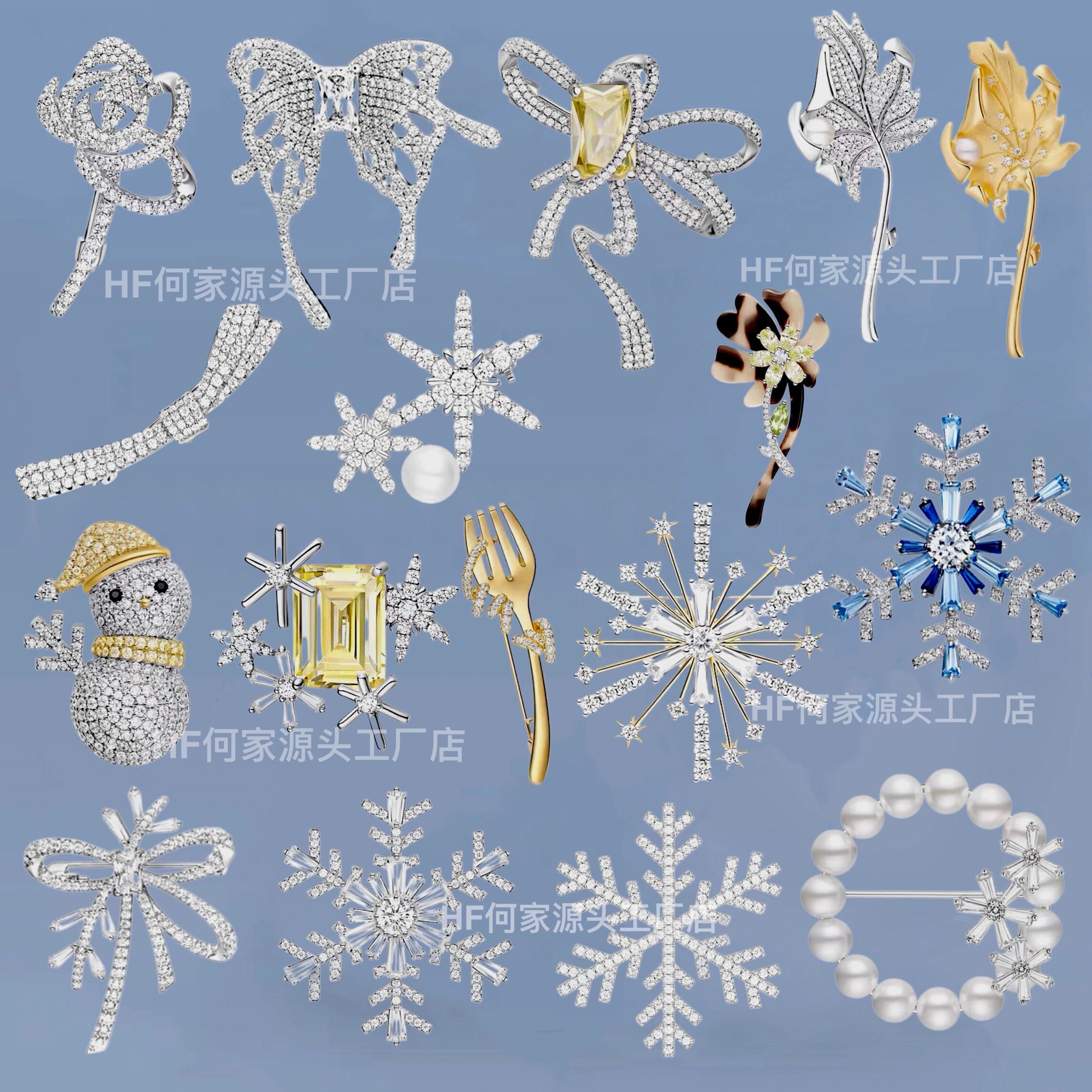 HF何家原厂玫瑰胸针晓雪飞羽胸花丝带初雪小雪人璀璨飘带枫叶胸花