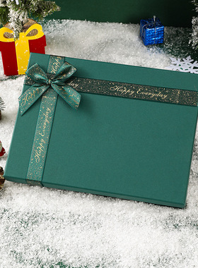 热销圣诞礼盒空盒墨绿色礼品盒睡衣围巾包装盒红色平安夜礼物跨境