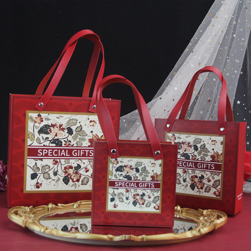 热销婚庆用品订婚结婚礼盒婚礼喜糖盒手折皮质手提礼品盒抽屉跨境